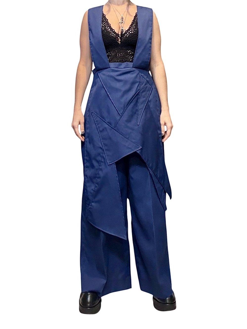 Asymmetrical Draping Wide-leg Pants with Suspenders